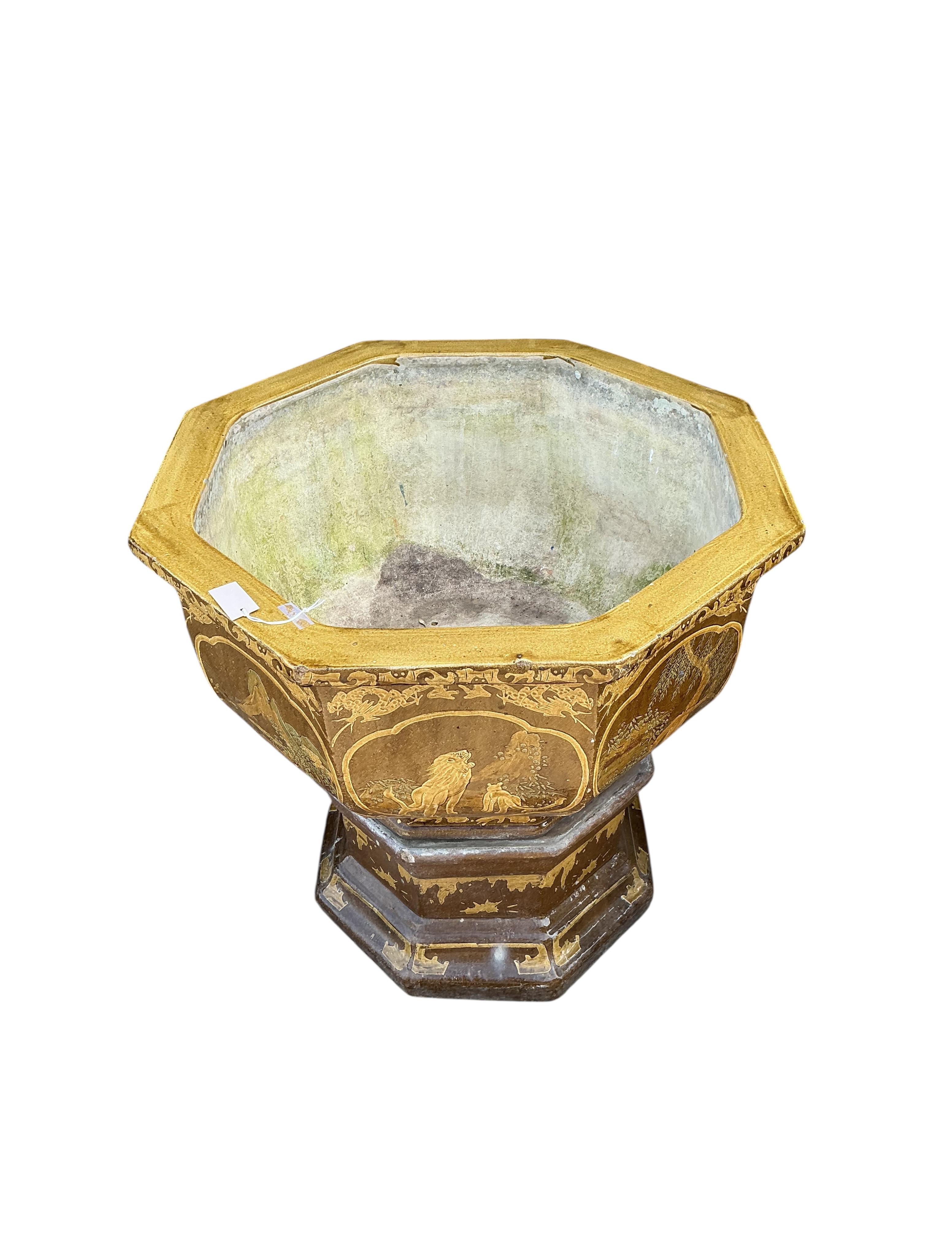 A large Chinese octagonal earthenware garden planter, width 86cm, height 85cm